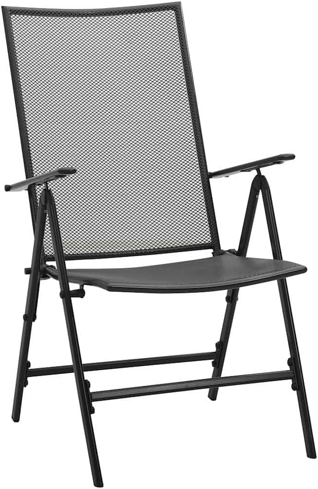 7 Piece Garden Dining Set, Anthracite Powder-Coated Steel Patio Furniture, Foldable Outdoor Table and 6 Chairs, Adjustable Height Dining Table for Backyard, Deck, and Lawn