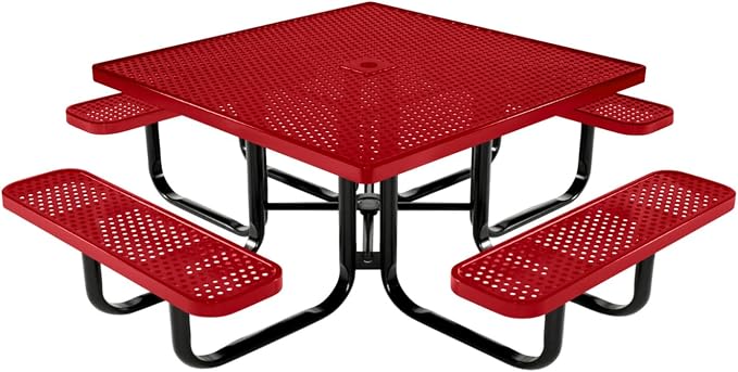 COATEDOUTDOORFURNITURE Heavy-Duty Portable Outdoor Kids Table with Umbrella Hole, Punched Steel Kids Picnic Table, Commercial-Grade, Made in America (46 in, Square, Childrens, Textured Red)
