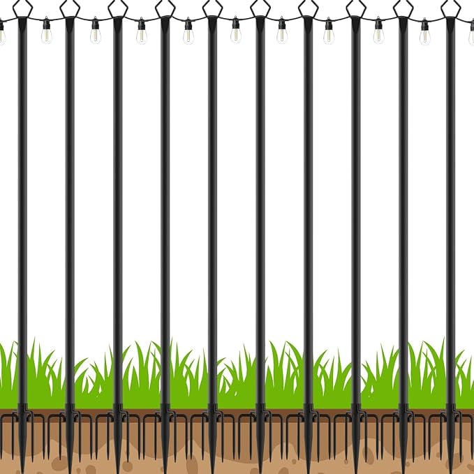 LETIANPAI 10Ft String Light Poles 2 Pack,Light Poles for Outside Lights,Outdoor with Fence Brackets Hanging Lights,Metal Stand Deck Patio Backyard