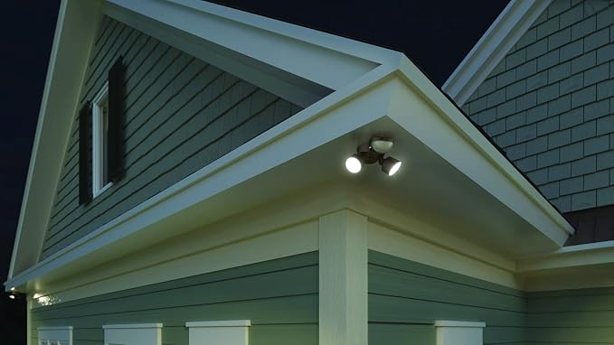 Lithonia Lighting HomeGuard 2-Light LED Outdoor Flood Lights, Motion Sensor | Dark Bronze Motion Sensor Outdoor Lights with Dusk to Dawn, 4000K Cool White, Round Heads (HGX LED 2RH 40K 120 MO DDB M2)