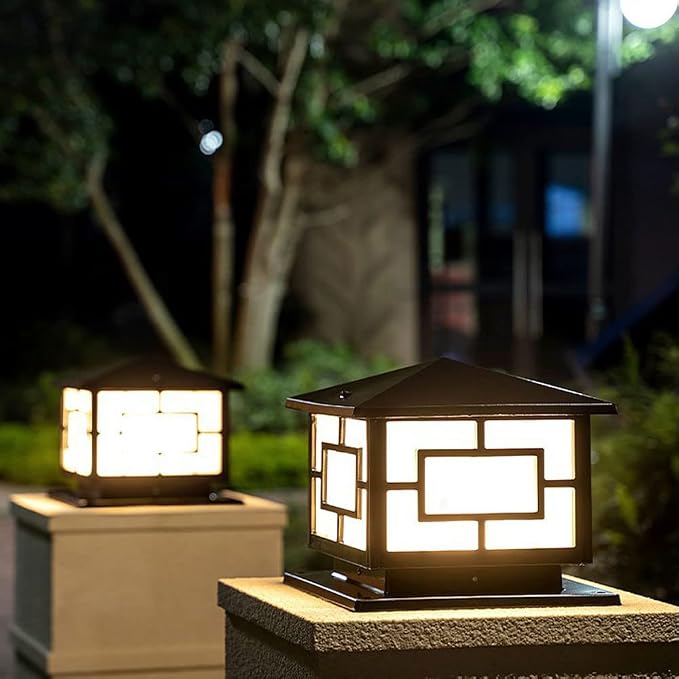 Pillar Lights Outdoor, IP65 Waterproof Column Lights Outdoor Rustproof Aluminum Glass Pillar Light Fixtures Fence Column Post Light Traditional Landscape Lighting E26