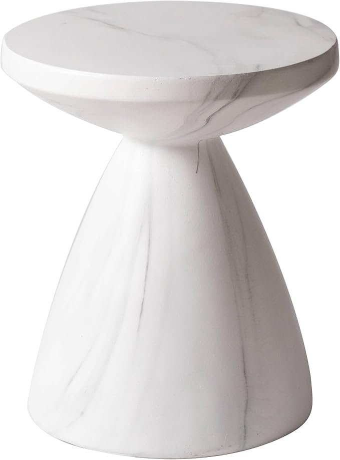 LeisureMod Modern Side Table Lightweight Fiberstone Top 20" Round Accent Table and Hourglass Pedestal Base for Outdoor or Indoor Dune Series in White