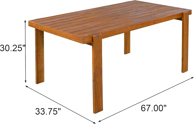 Merax Outdoor Dining Table for 6, 67" L Rectangular Acacia Wood Patio Table for Lawn Garden, Teak