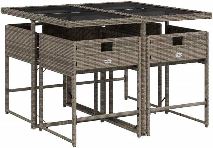 5 pcs Set Modern Patio Dining Set & Balcony Furniture Gray PE Rattan Garden Dining Set Outdoor Dining Set for Front Porch Lawn Backyard 43.3 x 41.7 x 28.7 in