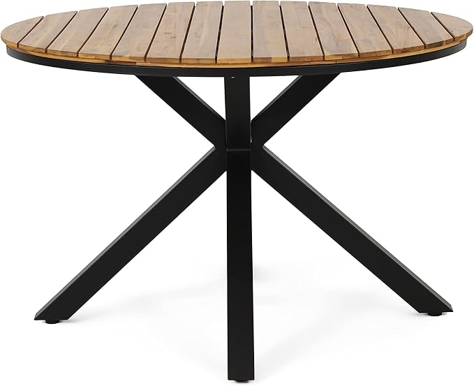 Soto Outdoor Circular Dining Table - Acacia Wood - Teak/Black