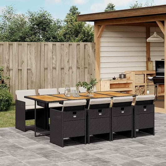 9 Piece Set Modern Garden Dining Set & Balcony Furniture Black Synthetic Poly Rattan Outdoor Dining Set Patio Dining Set for Patio Garden Backyard 86.6 x 41.7 x 28.7 in