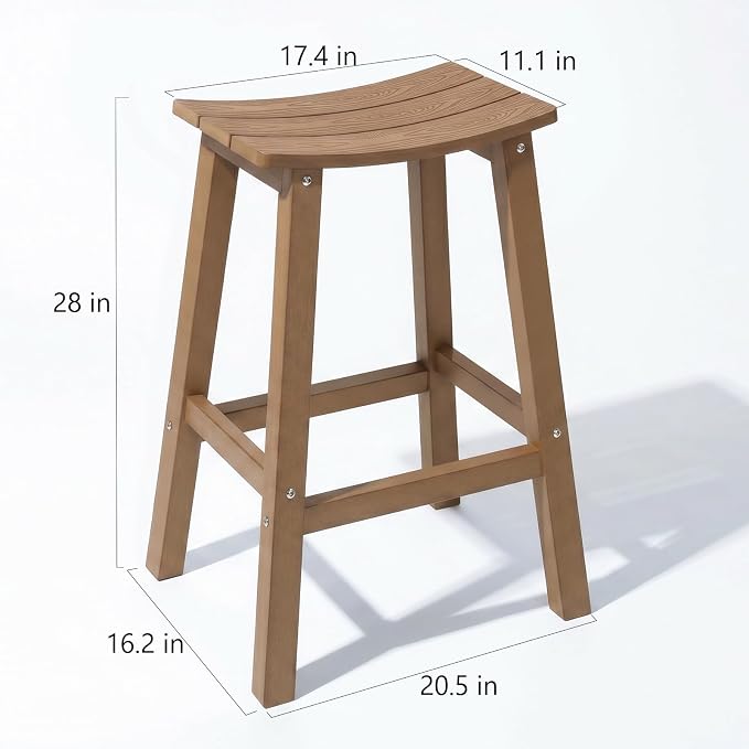 Stoog All-Weather Bar Stools Set of 4, 28" Patio Barstools, Never Rot or Fade, Low Maintenance Outdoor Furniture for Bar, Kitchen Counter & Deck, Teak