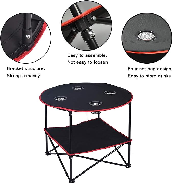 LEADALLWAY Camping Table Folding Picnic Table Canvas Portable Tables | Collapsible,with 4 Cup Holders and Carrying Bags , for BBQ Outdoor Fishing,
