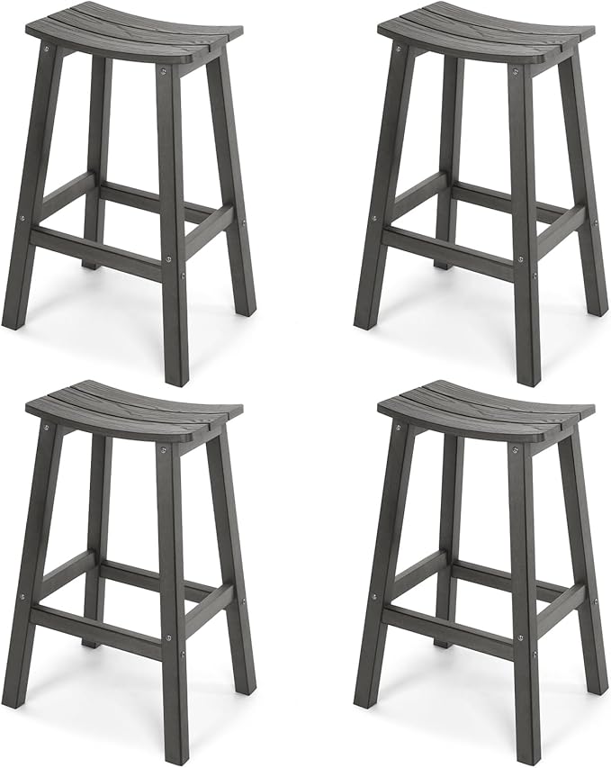 Stoog All-Weather Bar Stools Set of 4, 28" Outdoor Barstools with 400 lbs Capacity, Easy to Clean Low Maintenance HIPS Furniture, for Bar, Kitchen Counter & Patio, Grey