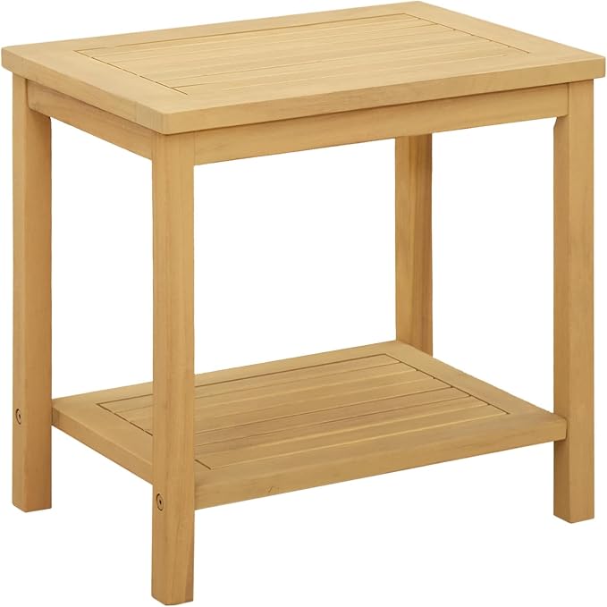 Solid Acacia Wood Side Table with Storage Shelf, Rustic End Table for Living Room, Patio, Garden, or Backyard, Weather Resistant Wood Accent Table, 19.69 x 13.78 x 17.72 in