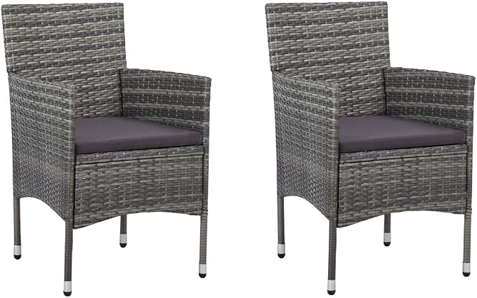 3 Piece Patio Dining Set Gray Outdoor Furniture Set with Glass Table and 2 Chairs with Cushions for Balcony Garden Backyard Porch Lawn Small Spaces