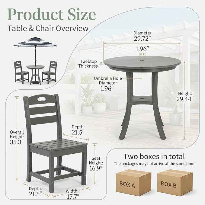 Charcoal Gray 3-Piece HDPE Outdoor Patio Bistro Set with Round Table and 2 Chairs