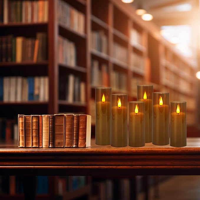 YOROXRG Halloween Decoration Flickering Flameless Candles Battery Operated Timer Led Pillar Candles with Realistic Moving Wick Candles for Home Decor 24 Pack (D2.2 xH 5" 6" 7")(Grey)