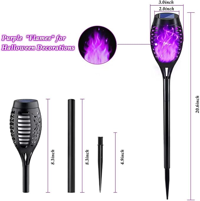 12Pack Purple Solar Halloween Lights for Halloween Decorations Outdoor | Halloween Solar Lights Outdoor with Flickering Flame, Waterproof Torches for Outside, Scary Halloween Yard Pathway Decoration