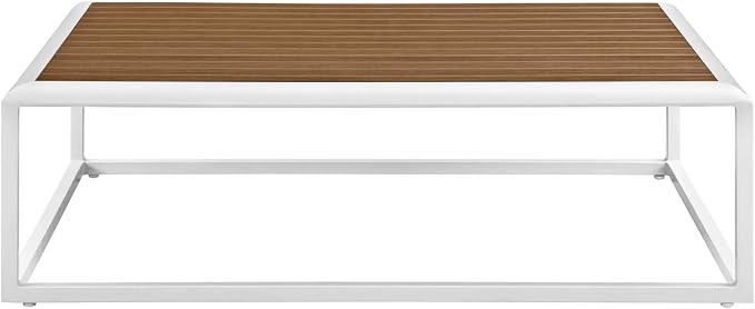 Modway Stance Outdoor Patio Contemporary Modern Wood Grain Aluminum Coffee Table In White Natural