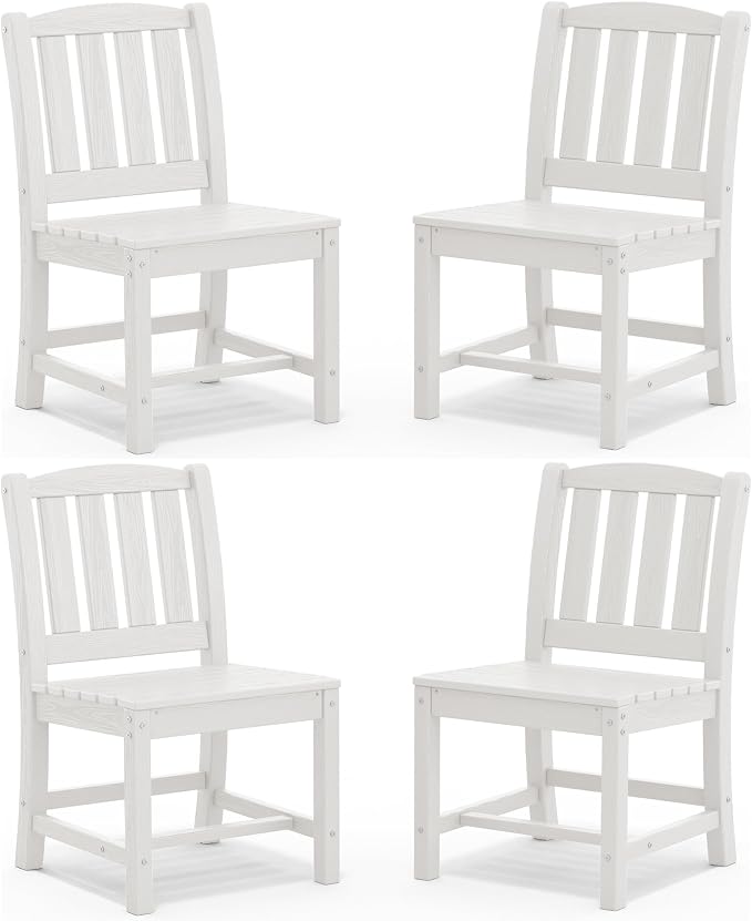 SERWALL Outdoor Dining Chairs Set of 4, White | All-Weather HDPE Patio Armless Chairs Suitable Outdoor Dining Table