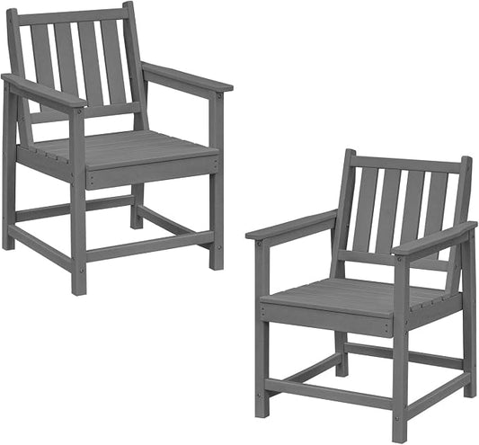 Outdoor Patio Dining Chair Set of 2, All-Weather HDPE Patio Chairs with Backrest and Armrest, 300 lbs Support Outdoor Furniture Chairs for Backyard, Garden, Deck, Grey