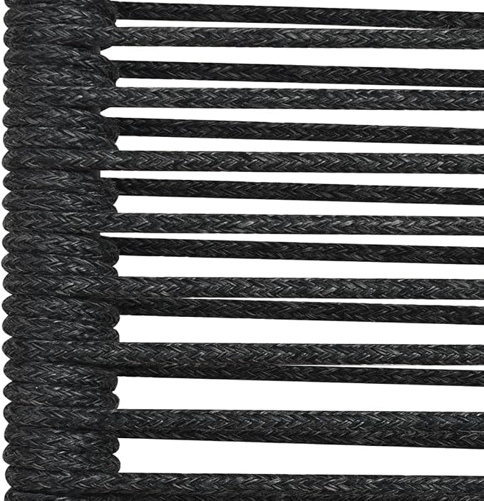 5 Piece Patio Dining Set Cotton Rope and Steel Black Outdoor Garden Furniture Set with Tempered Glass Table and 4 Chairs for Backyard Poolside Terrace Dining Room
