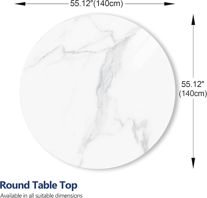 ZL ZELing Round Sintered Stone Table Top 47.2",Replacement Table Top for Indoor & Outdoor - Heat/Scratch Resistant Waterproof Ceramic DIY Desktop,Patio/Balcony/Bistro/Café & Dining Room (White)
