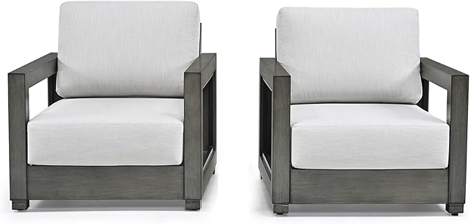 HAPPATIO Extra Large Size Patio Sofa Chairs Set of 2, Aluminum Modern Patio Armchairs with Thicken Cushions and Widen Armrest, All-Weather Powder-Coated Frame for Porch, Balcony, Garden (Grey)
