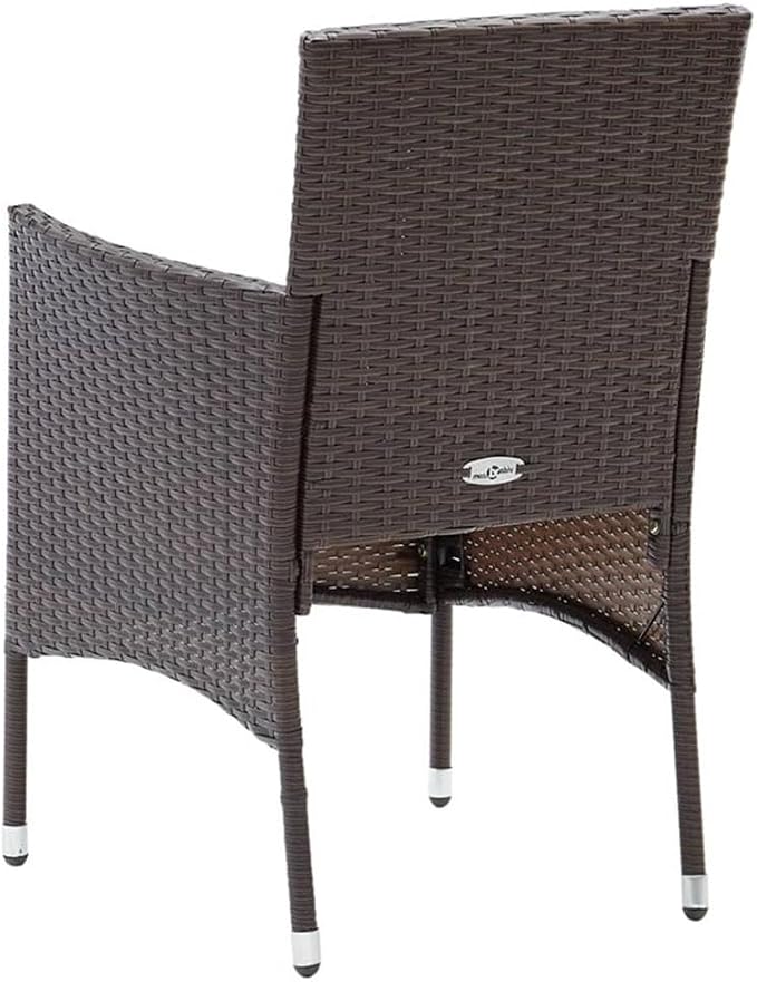 Afuera Living 3-Piece Poly Rattan Patio Dining Set, Brown/Cream White, Powder-Coated Metal, Weather-Resistant Design, Includes Table, 2 Chairs, Cushions, Contemporary Outdoor Furniture for Balcony or