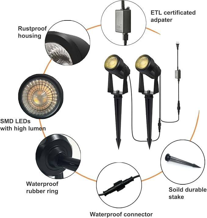 SUNTHIN 8 Pack Outdoor Landscape Lighting with Transformer, LED Spot Lights | Low Voltage Outdoor Landscape Lights, Extendable, IP65 Waterproof Landscape Ground Lights for Garden, Trees & Pathway