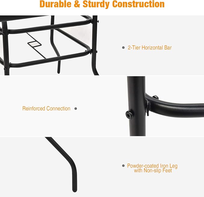 S AFSTAR Bistro Table Outdoor, Square Dining Coffee Table with Umbrella Hole & Tempered Glass Tabletop, Outdoor Patio Pub Table for Patio Garden Poolside Balcony Backyard, 32”L x 32”W x 28”H