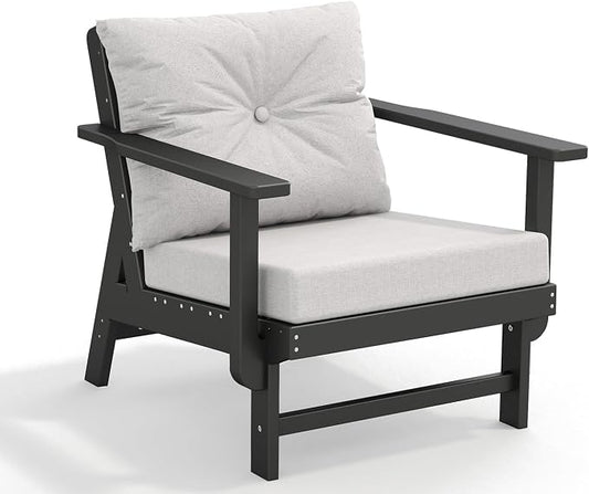 GREENVINES Outdoor-Couch | HDPE Plastic | Patio Sectional Conversation Set | All Weather Couches | Sofa with Detachable Armrests | for Porch Deck Lawn | Black Frame Light Gray Cushion