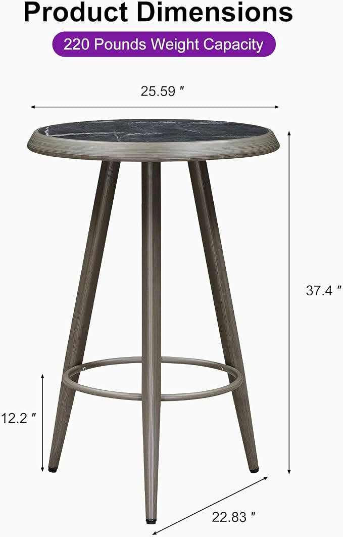 PURPLE LEAF Counter Height Table Patio Round Table Dining Coffee Kitchen Breakfast Bistro Outdoor Pub Bar Table for Garden Balcony, Light Grey