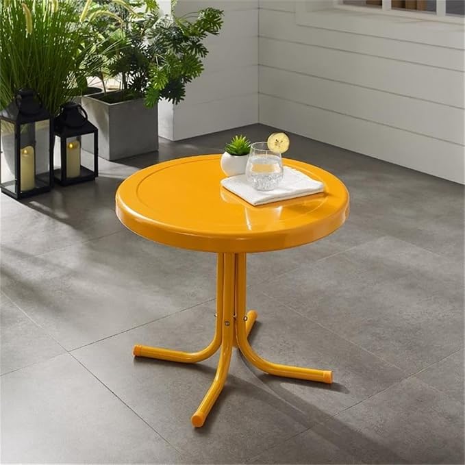 Pemberly Row Modern Steel Patio End Table, Tangerine Gloss/White Finish, 18.9" H x 22" W x 22" D, Weatherproof Powder-Coated Steel, Retro Style Outdoor Table for Balcony, Porch, or Patio Use
