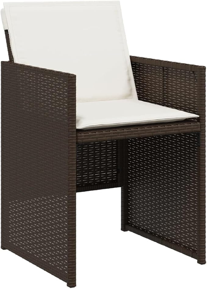 15 Piece Patio Dining Set with Cushions, Brown Poly Rattan Garden Furniture, Foldable Chairs and Space-Saving Stools for Backyard, Balcony and Outdoor Seating
