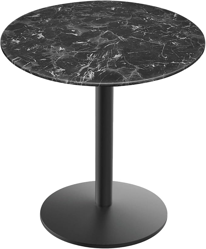 Holland Bar Stool Co. 30" Tall OD214 Indoor/Outdoor All-Season Black Wrinkle Table with 36" Diameter Black Marble EuroSlim Top