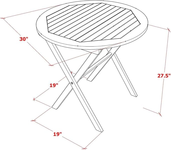 East West Furniture MNCM3CWNA 3 Piece Patio Bistro Sets Wood Folding Table Set Contains a Round Outdoor Acacia Wood Coffee Table and 2 Folding Side Chairs, 30x30 Inch, Natural Oil