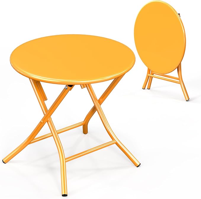 VINGLI Patio Metal Folding Side Table, Portable Small Outdoor Folding Round Table, Perfect for Indoor and Outdoor Spaces Like Balconies, Backyards, Porches, and Patios.Yellow（1 Pack）