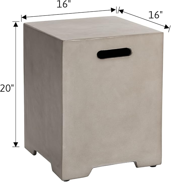 COSIEST Outdoor Hideaway Tank Table for Gas Fire Pits, Hides Standard 20lb 16-inch Propane Tank Cover w Side Handles (Mist Gray)