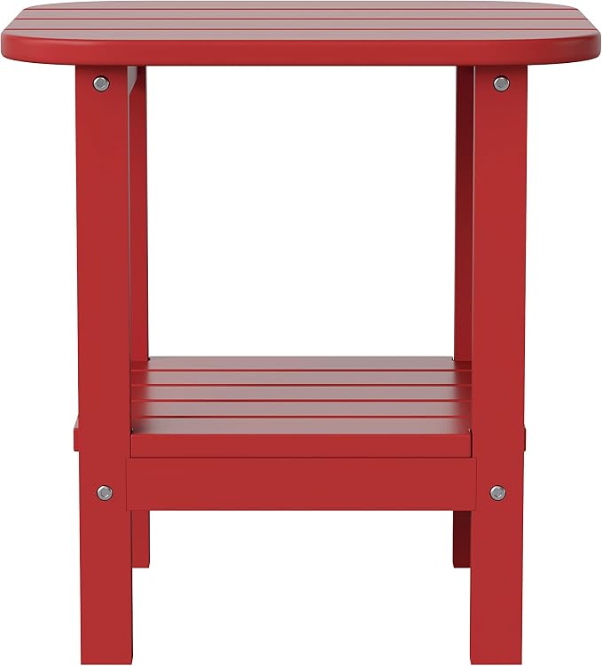 Flash Furniture Newport 2-Tier Adirondack Side Table - Recycled HDPE All-Weather Materials - Indoor/Outdoor - Red