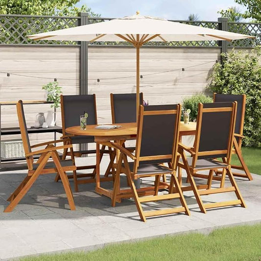7 Piece Modern Patio Dining Set & Patio Lounge Set Acacia Wood for Dark Terrace Garden 59"-79" x 33" x 30"