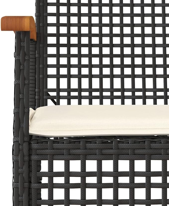 3 Piece Patio Dining Set with Cushions Black Poly Rattan Outdoor Table and Chairs for Garden Backyard Deck Tempered Glass Top UV Proof Weather Resistant