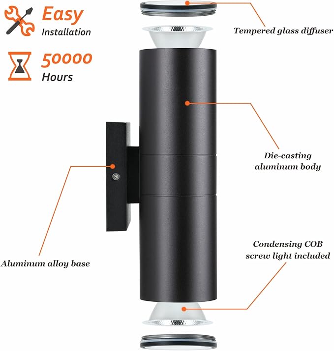 DAKAFUL Outdoor Wall Lights 8 Packs, Integrated LED Cylinder Up Down 12W 2700K Modern Aluminum Light, Waterproof Exterior Light for Porch Patio Door