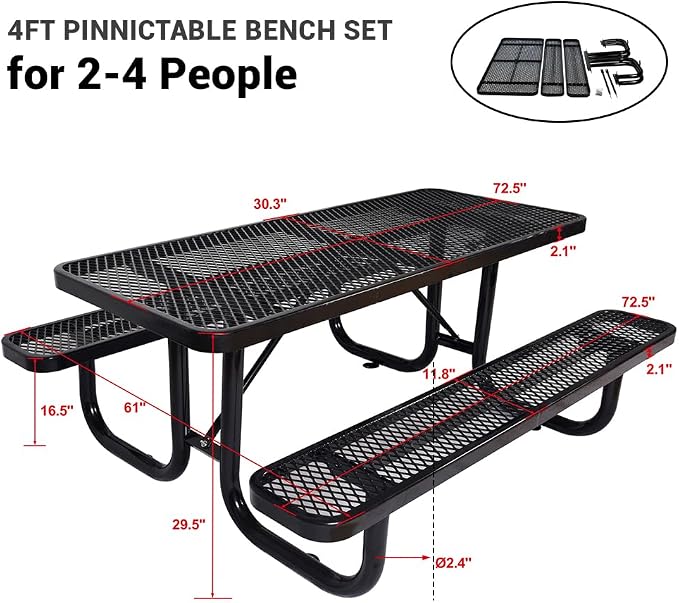72" Thermoplastic Picnic Table with Umbrella Hole up to 1.5", Heavy Duty Commercial Picnic Table for Outdoor, Family & Party Ready for School Camping, Rectangular, Blue