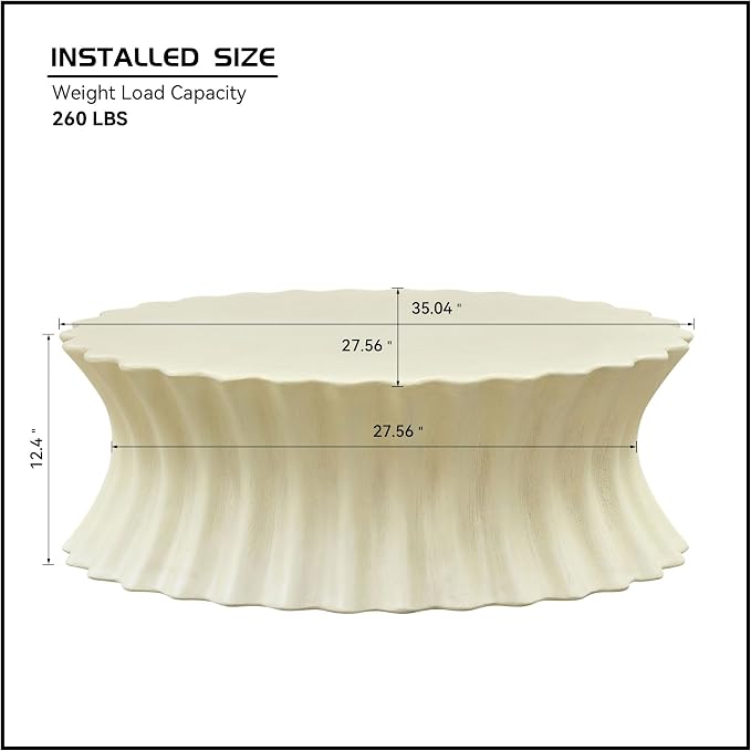 35'' Oval Coffee Table Faux Stone Coffee Table for Living Room Modern Faux Marble Coffee Tables for Indoor Outdoor Unique Center Tables No Assembly, Beige