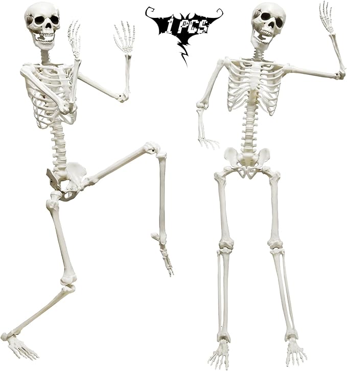 CAMIRUS 5.9FT/185cm Skeleton Halloween Full Size, Life Size Skeleton with Posable Joints Glowing Eyes Skeleton for Halloween Party Outdoor Haunted House Decor