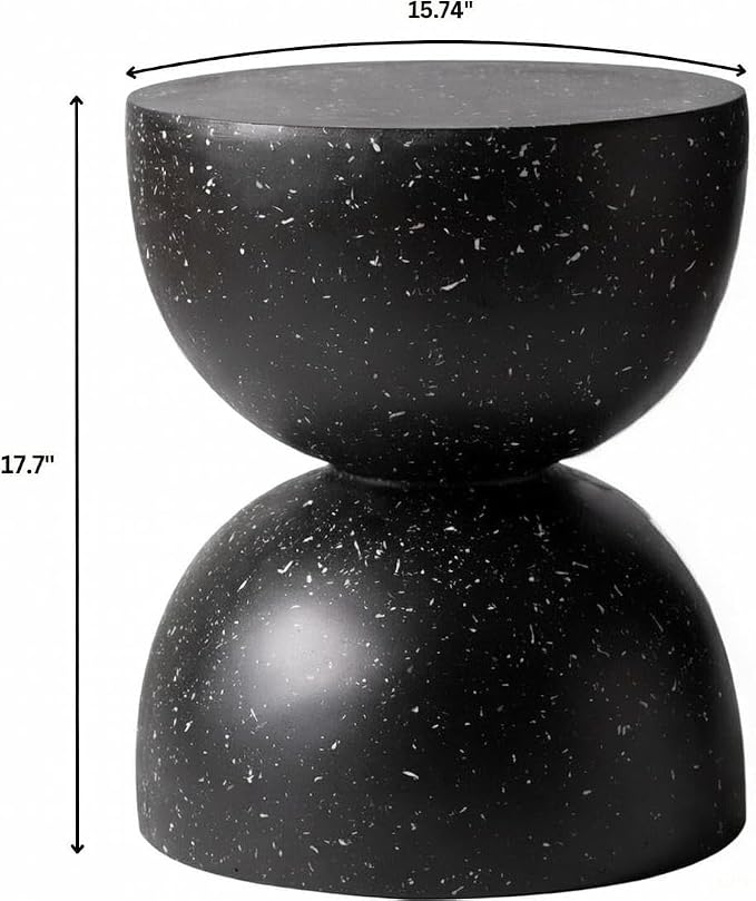 LeisureMod Minimalist Side Table Fiberstone Round Hourglass Accent End Table Stool, Patio Indoor Home Living Room, Weather-Resistant, Sage in Black