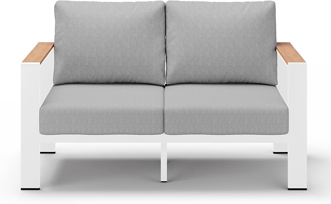 Aluminum Outdoor Patio Furniture Loveseat, All-Weather Patio Conversation Sets with Washable Thick Cushion, Morden Patio Furniture Set for Porch, Balcony, Deck, Yard, White