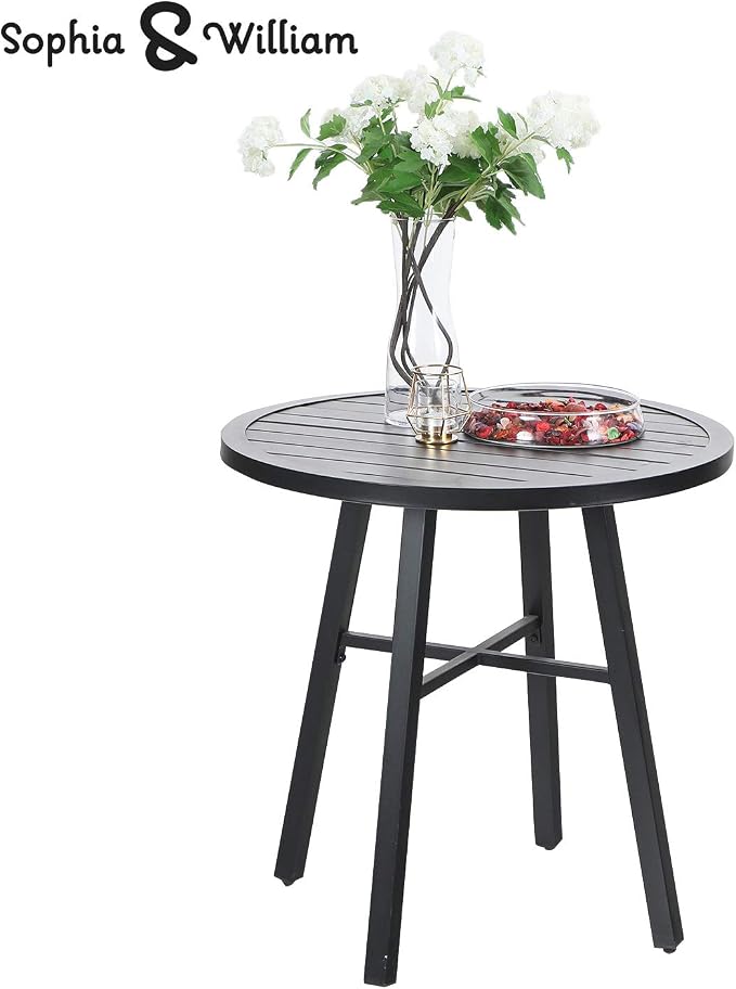 Sophia & William Metal Outdoor Swivel Dining Set Bistro Furniture Set 3 Pieces with 2 x Patio Dining Chairs with Cushion and 1 x Small Round Side Coffee Table for Garden Yard, Black