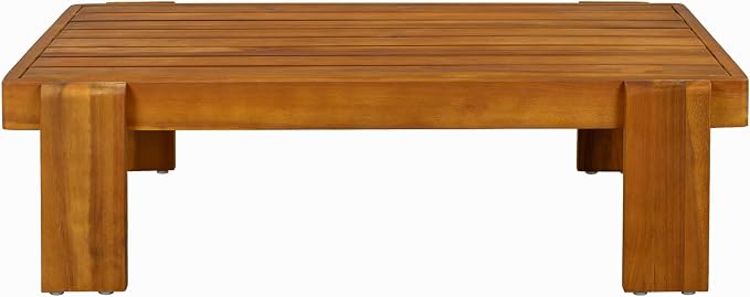 Christopher Knight Home Phobo Acacia Wood Outdoor Loveseat and Coffee Table Set, 2 Piece Patio Furniture Set with Cushion, Outdoor Conversation Set with Slatted Design for Backyard, Teak + Light Brown