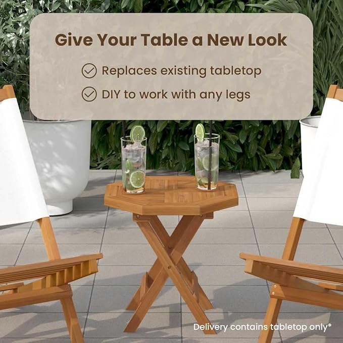vidaXL Table Top, Replacement Board, Furniture Top for Garden Outdoor Patio Desk Furniture, Exterior Table Top, Octagonal Solid Wood Teak