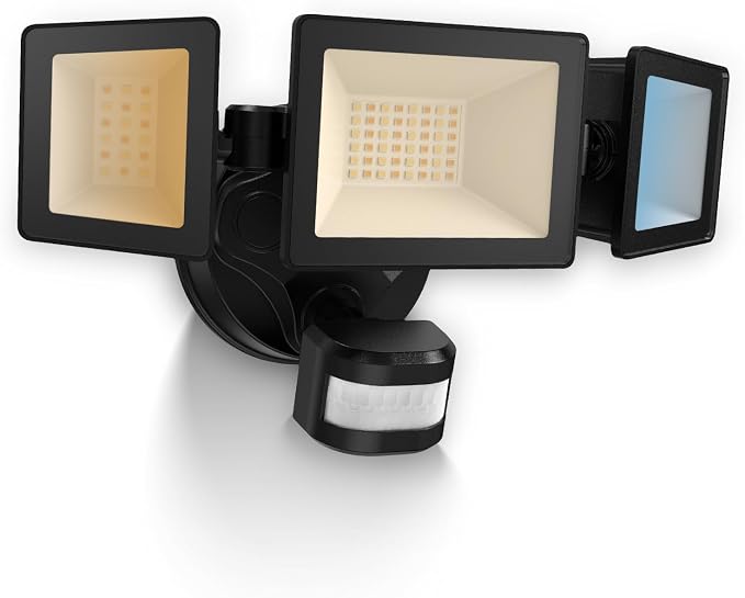 ALUSSO Motion Sensor Outdoor Lights Hardwired(Not Solar),40W 4500LM Flood Lights Outdoor 120V, 3CCT 3000K/4000K/6500K, 3 Modes(Dusk to Dawn/Auto/On Time) Security Light for Garage Yard Porch,Black,ETL
