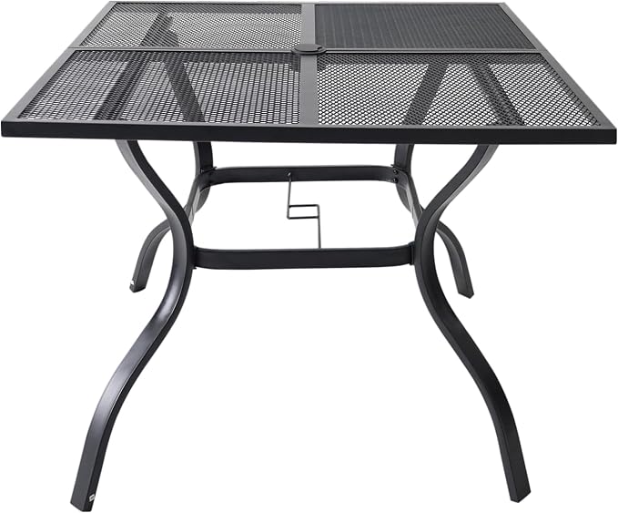 Square Metal Mesh Patio Dining Table for 4, Black Electroplated Steel Outdoor Dining Furniture Table with Umbrella Hole, Patio Furniture for Backyard, Porch, Deck