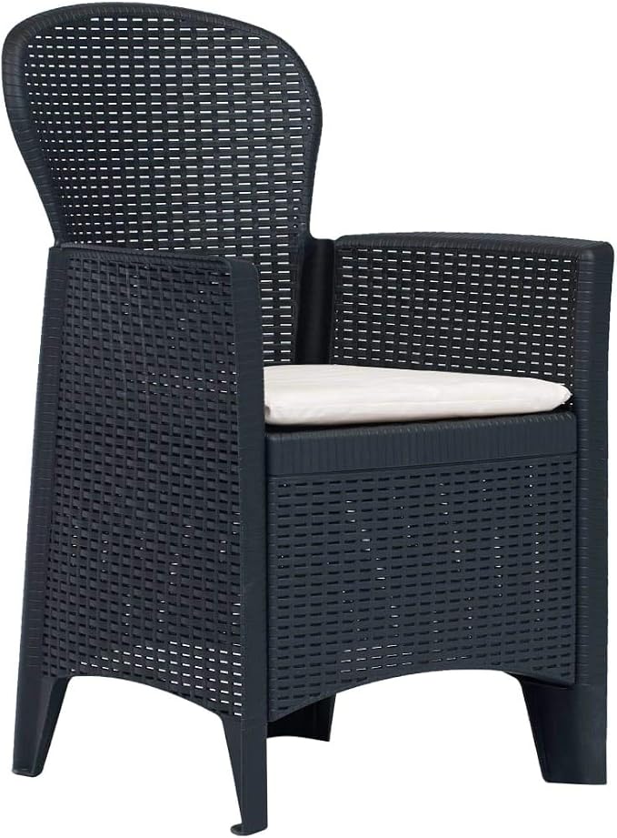 7 Piece Patio Dining Set Plastic Anthracite Rattan Look Outdoor Table and Chairs Weather Resistant Furniture with Cushions for Garden Backyard Camping Easy Assembly